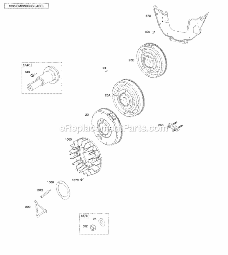 Flywheel Stub Shaft Back Plate Diagram and Parts List for  Briggs and Stratton Engine